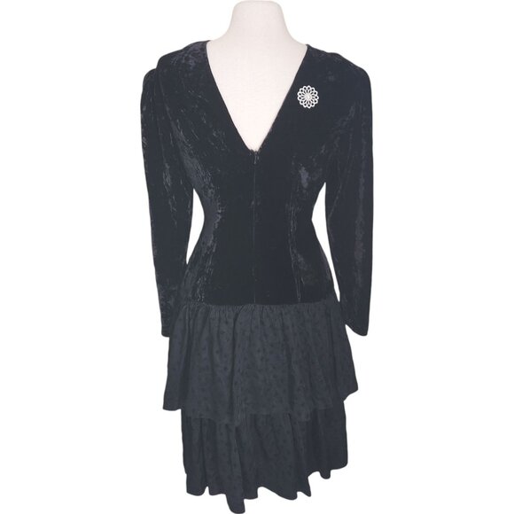 Vtg 80s Witchcore Black Velvet Dress 6 Drop Waist Ruffle Skirt Witchy Grunge - Picture 16 of 16